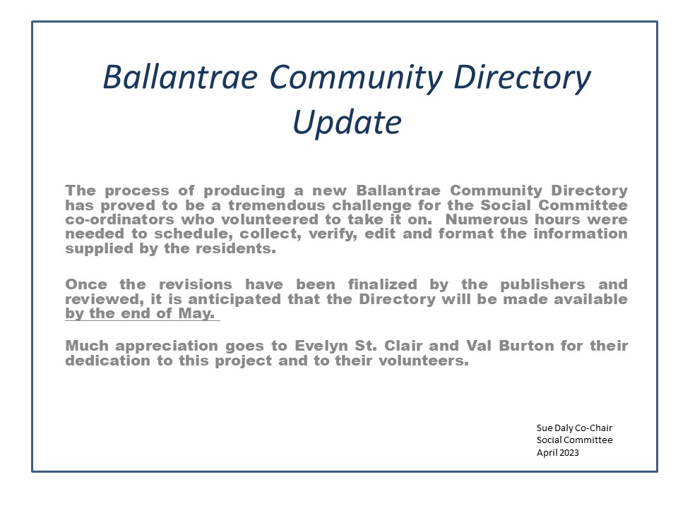 Ballantrae Community Directory update