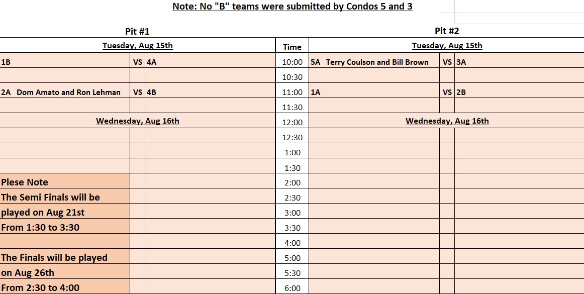 Horseshoes schedule Horseshoes schedule